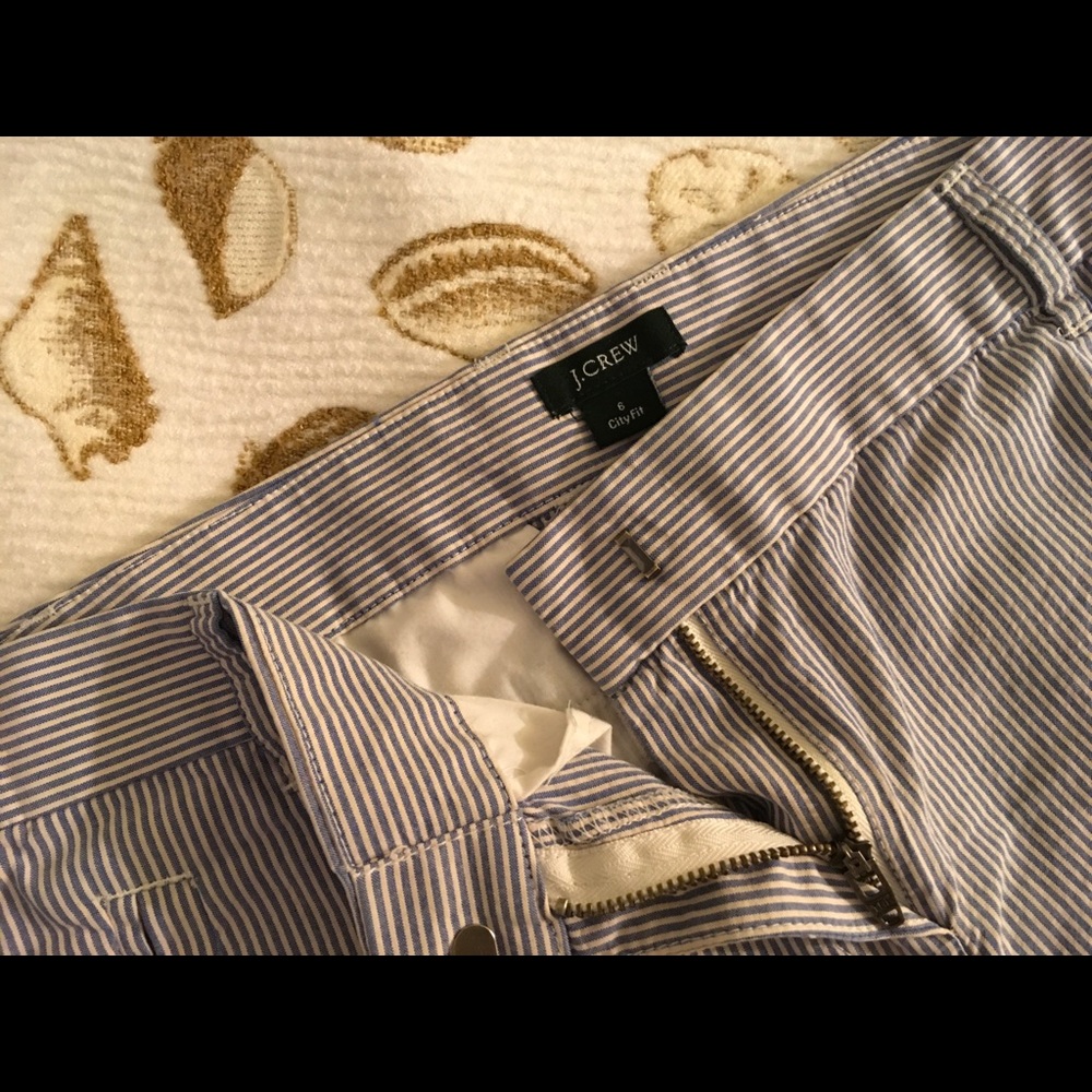 Blue and white striped J.Crew Bermuda shorts